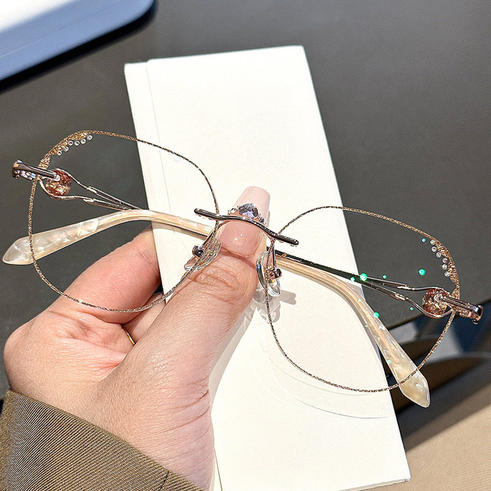 Metal Rimless Sparkle Glitter Glasses Geometric for Women VK2104