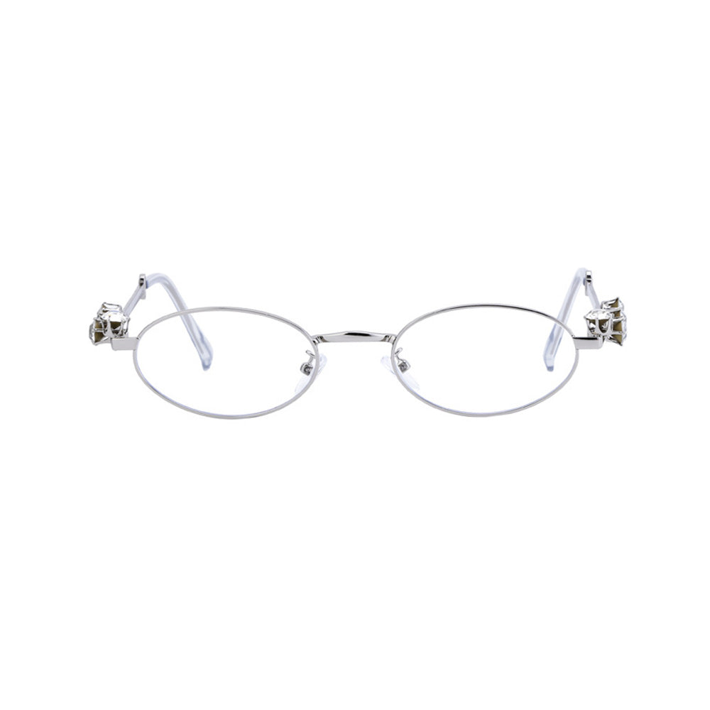 Women's Oval Metal Eyeglasses Luxury Crystal Temples VK2168